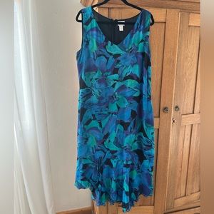 Vintage Silk Midi Dress, 100% silk, Size Large